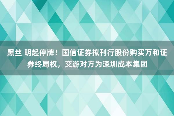 黑丝 明起停牌！国信证券拟刊行股份购买万和证券终局权，交游对方为深圳成本集团